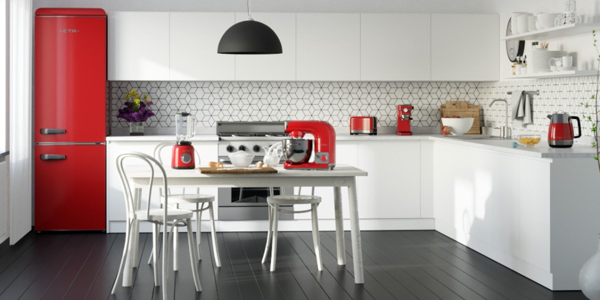 Accessoires rouges dans une cuisine moderne 